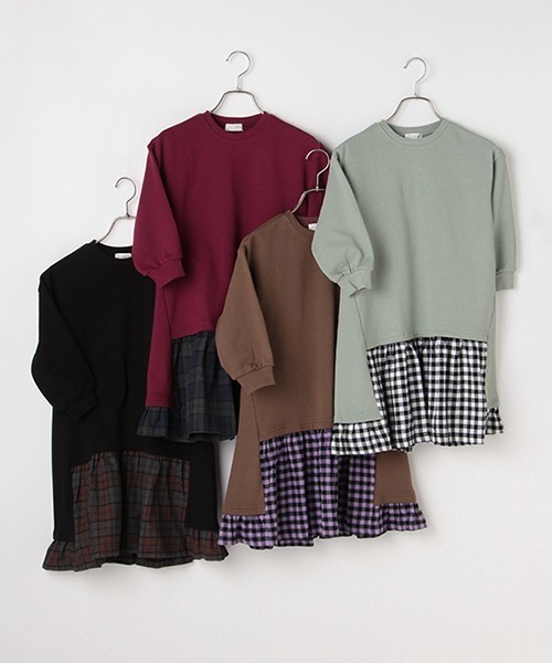 b・ROOM(ビールーム)の「裾チェック使いスウェットワンピース(ワンピース・キッズ・エンジ/ブラウン/グリーン/ブラック・90cm/100cm/120cm/110cm/130cm)」の14枚目の写真