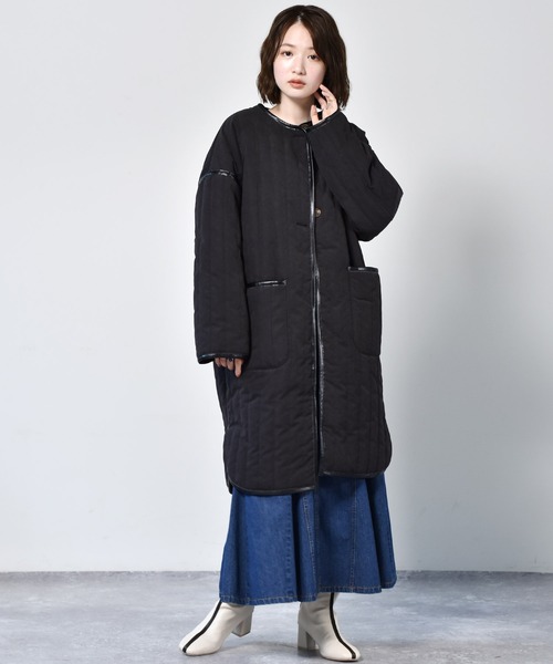RETRO GIRL（レトロガール）の「キルトパイピングコート（ノーカラーコート・レディース・ブラウン/ブラック/ライトベージュ・FREE）」の8枚目の写真