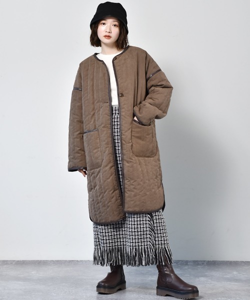 RETRO GIRL（レトロガール）の「キルトパイピングコート（ノーカラーコート・レディース・ブラウン/ブラック/ライトベージュ・FREE）」の6枚目の写真