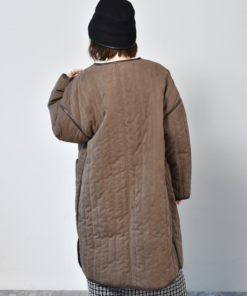 RETRO GIRL（レトロガール）の「キルトパイピングコート（ノーカラーコート・レディース・ブラウン/ブラック/ライトベージュ・FREE）」の9枚目の写真