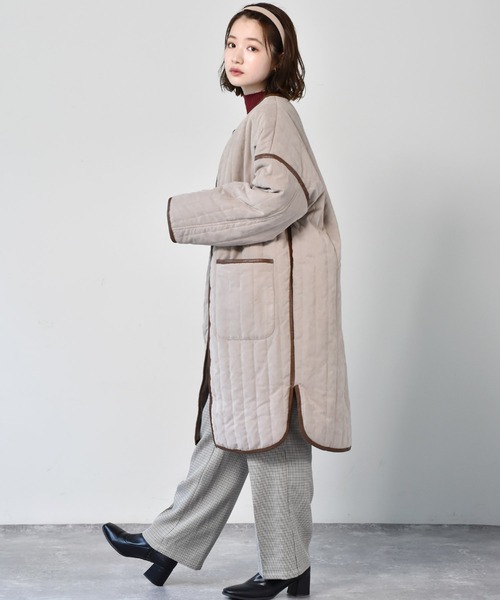RETRO GIRL（レトロガール）の「キルトパイピングコート（ノーカラーコート・レディース・ブラウン/ブラック/ライトベージュ・FREE）」の14枚目の写真