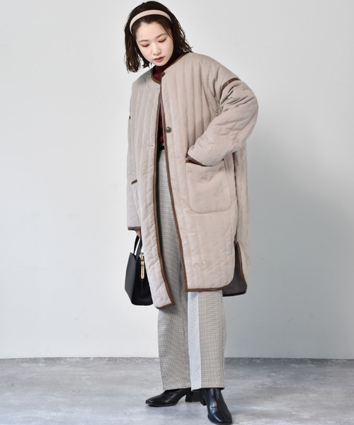 RETRO GIRL（レトロガール）の「キルトパイピングコート（ノーカラーコート・レディース・ブラウン/ブラック/ライトベージュ・FREE）」の15枚目の写真
