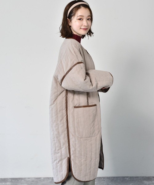 RETRO GIRL（レトロガール）の「キルトパイピングコート（ノーカラーコート・レディース・ブラウン/ブラック/ライトベージュ・FREE）」の7枚目の写真