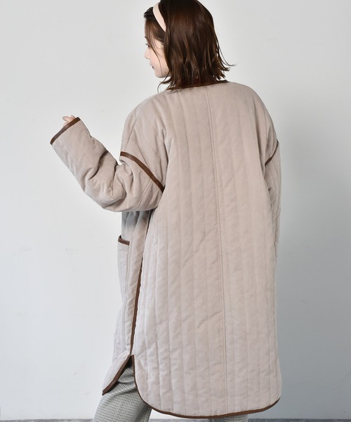 RETRO GIRL（レトロガール）の「キルトパイピングコート（ノーカラーコート・レディース・ブラウン/ブラック/ライトベージュ・FREE）」の5枚目の写真