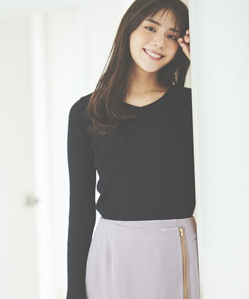 Te chichi（テチチ）の「【貴島明日香コラボ】フラットカラーリブニット（ニット/セーター・レディース・ブラック/オレンジ/モカ・ﾌﾘ-）」の11枚目の写真