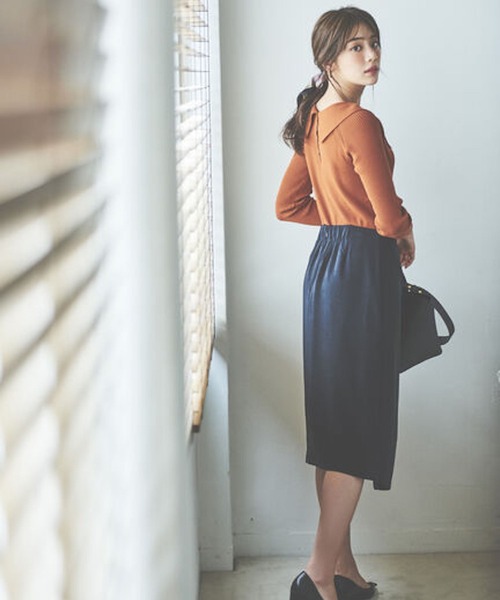 Te chichi（テチチ）の「【貴島明日香コラボ】フラットカラーリブニット（ニット/セーター・レディース・ブラック/オレンジ/モカ・ﾌﾘ-）」の12枚目の写真