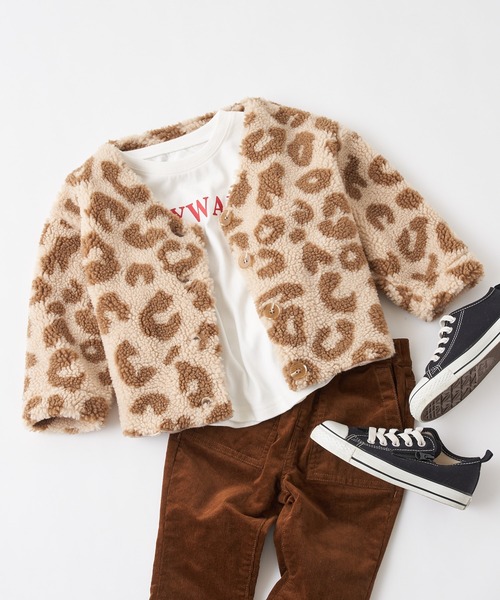 Kids Zozotown限定 レオパードアニマルボアカーディガン