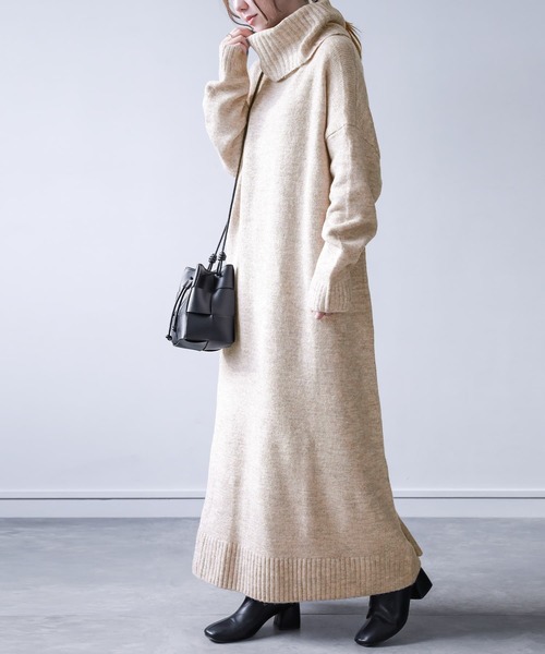 n'OrLABEL（ノアールレーベル）の「『ボリュームタートルニットワンピース』（ワンピース・レディース・チャコールグレー/ベージュ/ネイビー/テラコッタ/グリーン/マスタード/モカ/ブラック・FREE）」の5枚目の写真