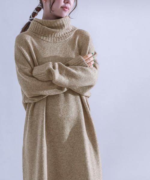 n'OrLABEL（ノアールレーベル）の「『ボリュームタートルニットワンピース』（ワンピース・レディース・チャコールグレー/ベージュ/ネイビー/テラコッタ/グリーン/マスタード/モカ/ブラック・FREE）」の3枚目の写真