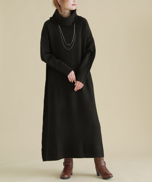 n'OrLABEL（ノアールレーベル）の「『ボリュームタートルニットワンピース』（ワンピース・レディース・チャコールグレー/ベージュ/ネイビー/テラコッタ/グリーン/マスタード/モカ/ブラック・FREE）」の9枚目の写真