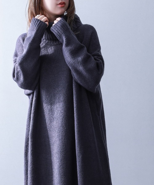 n'OrLABEL（ノアールレーベル）の「『ボリュームタートルニットワンピース』（ワンピース・レディース・チャコールグレー/ベージュ/ネイビー/テラコッタ/グリーン/マスタード/モカ/ブラック・FREE）」の21枚目の写真