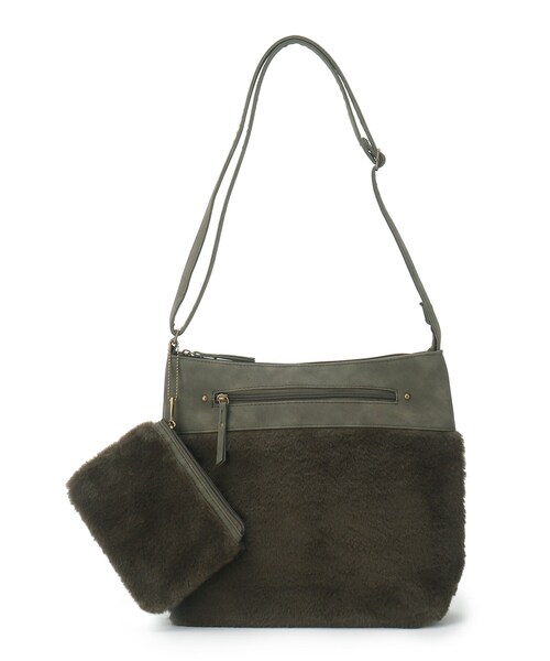 SHOO・LA・RUE(シューラルー)の「◆【ポーチ付】Wフェイスフェイクファーショルダー(ショルダーバッグ・レディース・チャコールグレー/カーキ/ダークブラウン/ナチュラル/オレンジ/ピンク系/ライトグリーン系・00)」の4枚目の写真