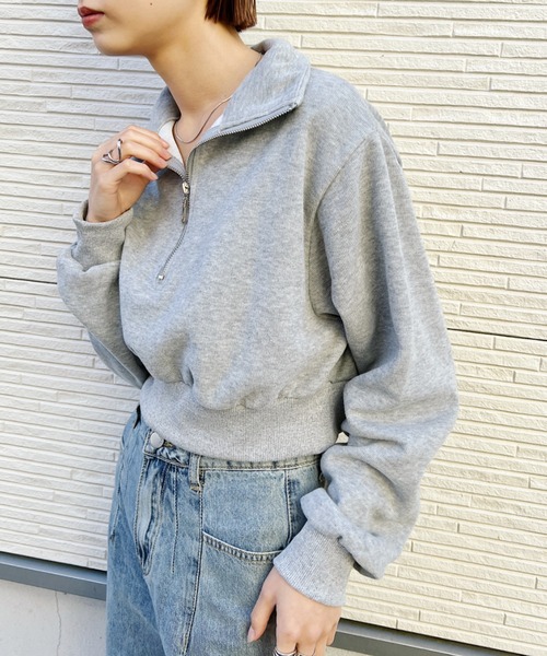 CLEA（クレア）の「ハーフジップショートスウェット（スウェット・レディース・ホワイト/グレー・FREE）」の16枚目の写真