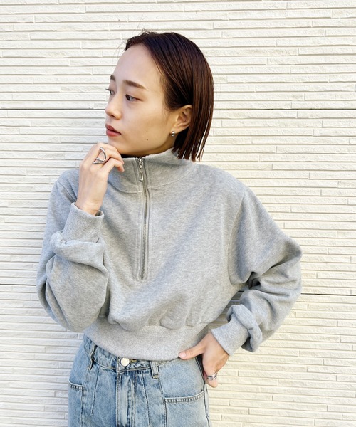 CLEA（クレア）の「ハーフジップショートスウェット（スウェット・レディース・ホワイト/グレー・FREE）」の14枚目の写真
