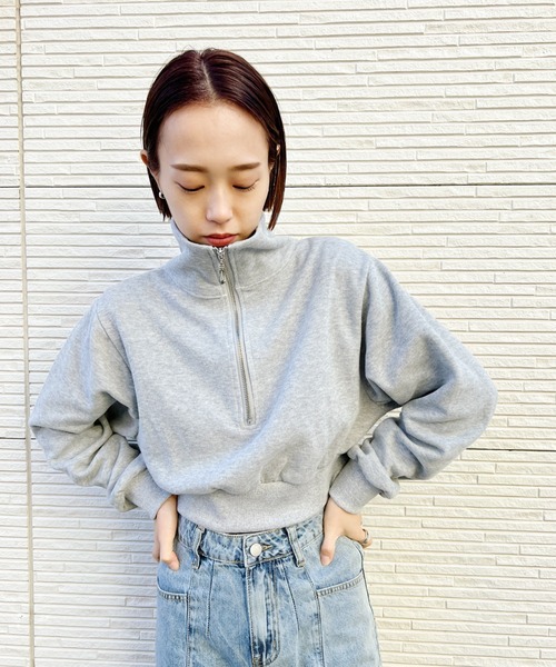 CLEA（クレア）の「ハーフジップショートスウェット（スウェット・レディース・ホワイト/グレー・FREE）」の15枚目の写真
