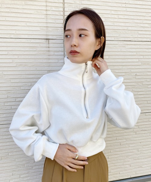CLEA（クレア）の「ハーフジップショートスウェット（スウェット・レディース・ホワイト/グレー・FREE）」の3枚目の写真