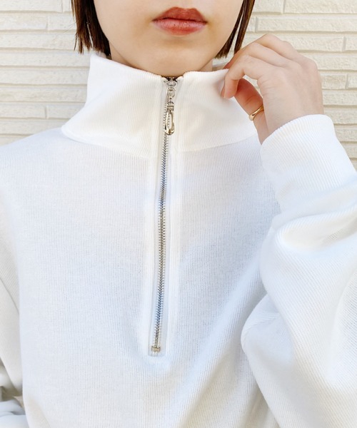 CLEA（クレア）の「ハーフジップショートスウェット（スウェット・レディース・ホワイト/グレー・FREE）」の8枚目の写真