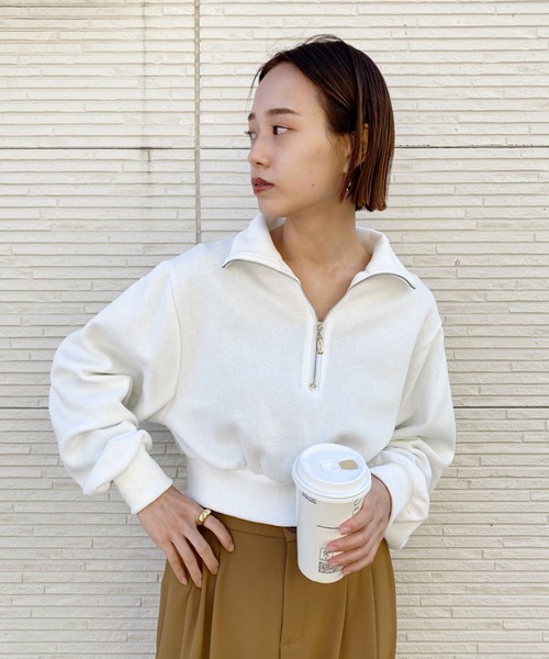 CLEA（クレア）の「ハーフジップショートスウェット（スウェット・レディース・ホワイト/グレー・FREE）」の5枚目の写真