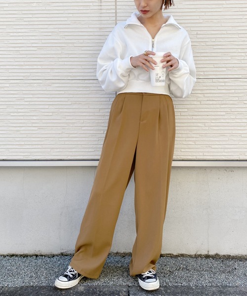 CLEA（クレア）の「ハーフジップショートスウェット（スウェット・レディース・ホワイト/グレー・FREE）」の10枚目の写真