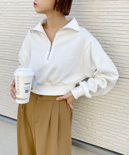CLEA（クレア）の「ハーフジップショートスウェット（スウェット・レディース・ホワイト/グレー・FREE）」の7枚目の写真