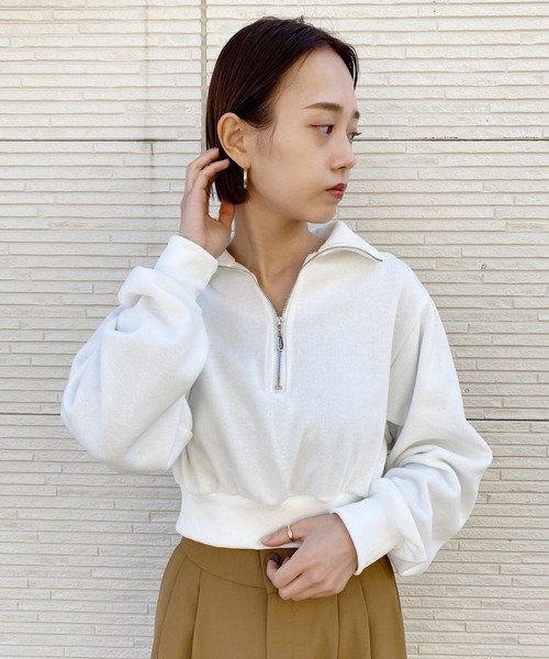 CLEA（クレア）の「ハーフジップショートスウェット（スウェット・レディース・ホワイト/グレー・FREE）」の4枚目の写真