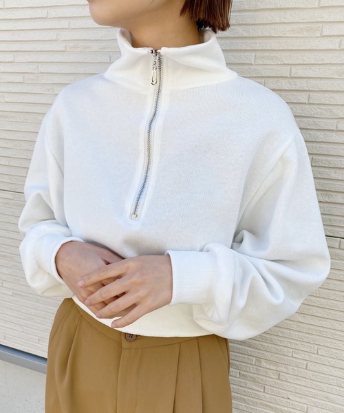 CLEA（クレア）の「ハーフジップショートスウェット（スウェット・レディース・ホワイト/グレー・FREE）」の6枚目の写真
