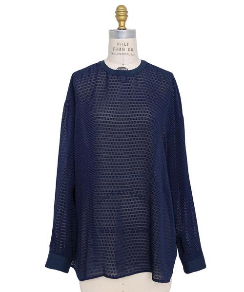 Drawer（ドゥロワー）の「＜Drawer（ドゥロワー）＞ カットジャカードクルーネックブラウス（シャツ/ブラウス・レディース・ネイビー・36/38）」の4枚目の写真