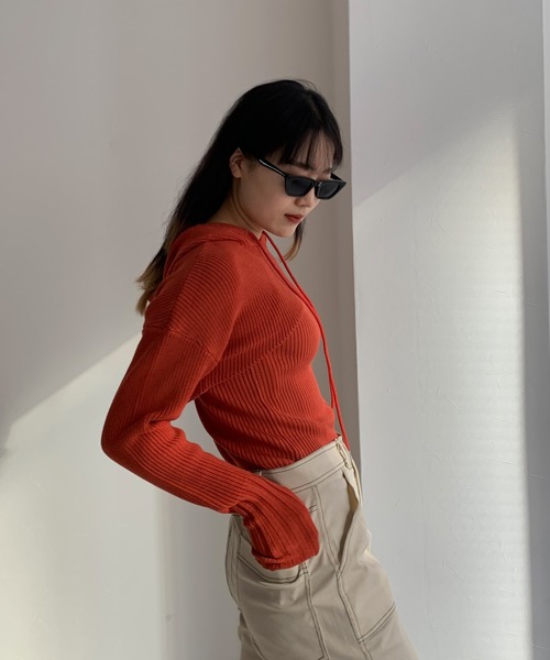 Avvenente(アベネンテ)の「【Avvenente】フーディニットセット(ニット/セーター・レディース・ブラック/ターコイズブルー/テラコッタ・FREE)」の3枚目の写真