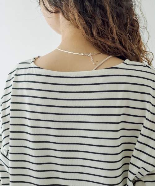 mystic（ミスティック）の「肩開きボーダーロングTシャツ（Tシャツ/カットソー・レディース・オフホワイト/ピンク/ブルー・FREE）」の13枚目の写真