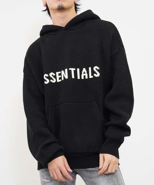 FOG ESSENTIALS(エフオージーエッセンシャルズ)の「FOG ESSENTIALS(エフオージーエッセンシャルズ) フロントロゴプルオーバーニットパーカー(パーカー・メンズ・ブラック/ベージュ/アイボリー・M/L)」の1枚目の写真