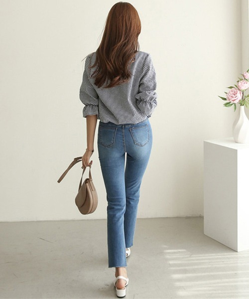 セール】フリルスリーブギンガムチェックブラウス（シャツ/ブラウス