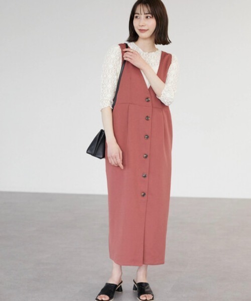 Green Parks(グリーンパークス)の「・ELENCARE DUE フロントボタンジャンスカ(ワンピース・レディース・ブラック/オレンジ/ライトカーキ・FREE)」の3枚目の写真