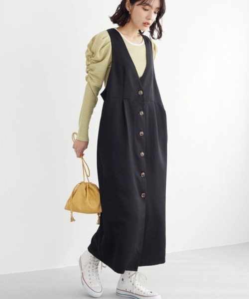 Green Parks(グリーンパークス)の「・ELENCARE DUE フロントボタンジャンスカ(ワンピース・レディース・ブラック/オレンジ/ライトカーキ・FREE)」の1枚目の写真