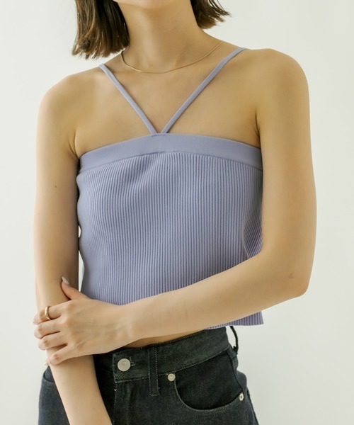 mystic（ミスティック）の「パット付ニットキャミソール（キャミソール・レディース・ブラック/ピンク/アイボリー/オレンジ/グリーン/オフホワイト/ネイビー/イエロー/ラベンダー・FREE）」の6枚目の写真