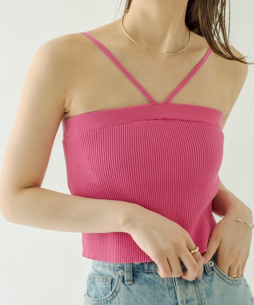 mystic（ミスティック）の「パット付ニットキャミソール（キャミソール・レディース・ブラック/ピンク/アイボリー/オレンジ/グリーン/オフホワイト/ネイビー/イエロー/ラベンダー・FREE）」の8枚目の写真