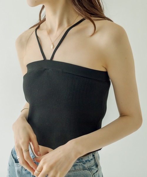 mystic（ミスティック）の「パット付ニットキャミソール（キャミソール・レディース・ブラック/ピンク/アイボリー/オレンジ/グリーン/オフホワイト/ネイビー/イエロー/ラベンダー・FREE）」の4枚目の写真