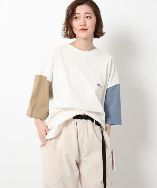 BASECONTROL(ベースコントロール)の「◆スーパービッグシルエット コットン天竺 ロゴプリント半袖Tシャツ(Tシャツ/カットソー・レディース・ブラック/アイボリー/ベージュ系/アイボリー系/ベージュ・99)」の5枚目の写真
