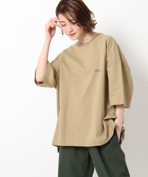 BASECONTROL(ベースコントロール)の「◆スーパービッグシルエット コットン天竺 ロゴプリント半袖Tシャツ(Tシャツ/カットソー・レディース・ブラック/アイボリー/ベージュ系/アイボリー系/ベージュ・99)」の1枚目の写真