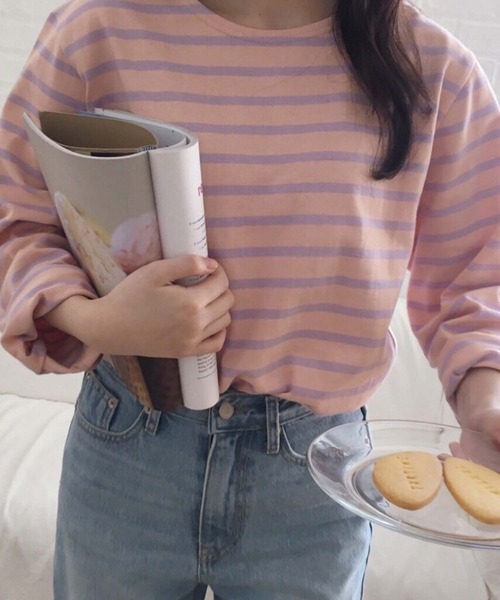 Girly Doll(ガーリードール)の「カラーボーダーカットソー(Tシャツ/カットソー・レディース・ライトブルー/ピンク/オレンジ/ダークブルー・F)」の14枚目の写真