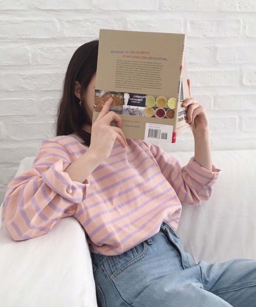 Girly Doll(ガーリードール)の「カラーボーダーカットソー(Tシャツ/カットソー・レディース・ライトブルー/ピンク/オレンジ/ダークブルー・F)」の10枚目の写真