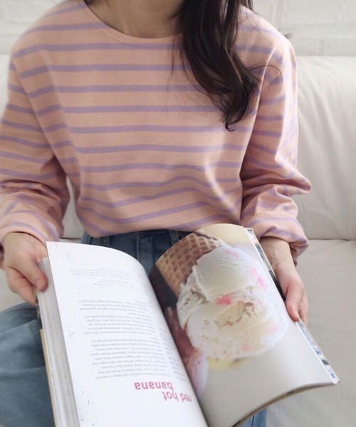Girly Doll(ガーリードール)の「カラーボーダーカットソー(Tシャツ/カットソー・レディース・ライトブルー/ピンク/オレンジ/ダークブルー・F)」の5枚目の写真