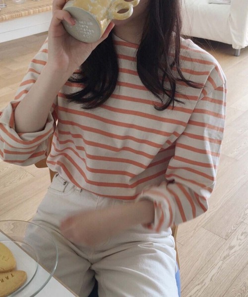 Girly Doll(ガーリードール)の「カラーボーダーカットソー(Tシャツ/カットソー・レディース・ライトブルー/ピンク/オレンジ/ダークブルー・F)」の16枚目の写真