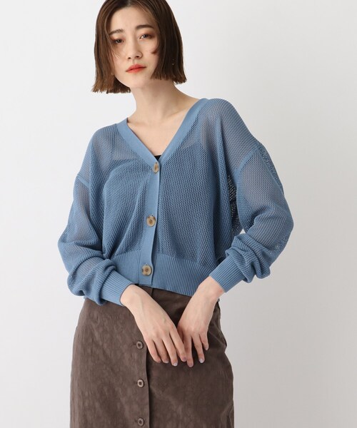 OPAQUE.CLIP(オペークドットクリップ)の「◆透かし編み Vカーディガン(カーディガン/ボレロ・レディース・ブラック/オフホワイト/ブルー/オレンジ系その他5・00)」の3枚目の写真