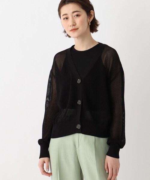 OPAQUE.CLIP(オペークドットクリップ)の「◆透かし編み Vカーディガン(カーディガン/ボレロ・レディース・ブラック/オフホワイト/ブルー/オレンジ系その他5・00)」の10枚目の写真