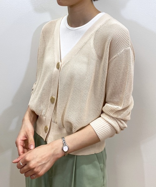 OPAQUE.CLIP(オペークドットクリップ)の「◆透かし編み Vカーディガン(カーディガン/ボレロ・レディース・ブラック/オフホワイト/ブルー/オレンジ系その他5・00)」の2枚目の写真