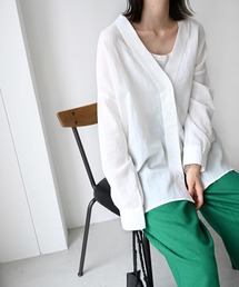 El mar(エルマール) コットンリネンVネックシャツ