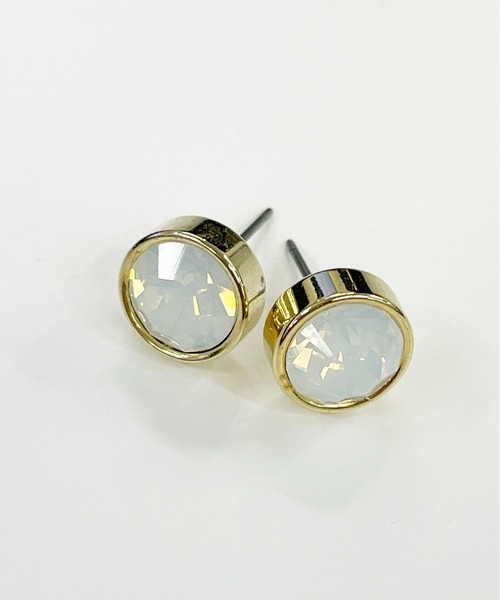 StyleSea（スタイルシー）の「サークルストーンキャッチピアス（ピアス（両耳用）・レディース・ピンク/エメラルド/ブルー/ホワイト/パープル/ゴールド・FREE）」の2枚目の写真