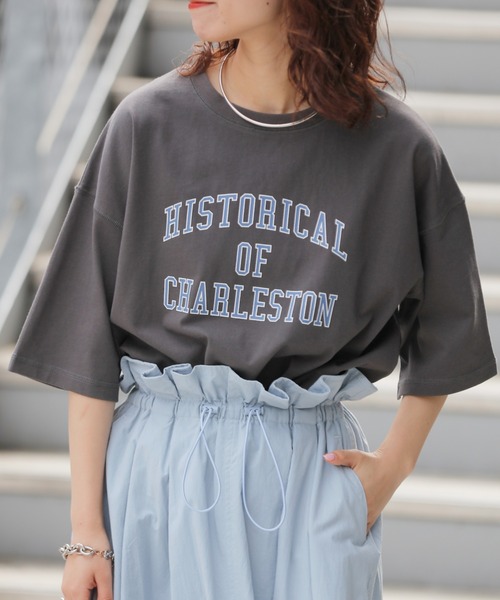 CIAOPANIC TYPY（チャオパニックティピー）の「USAコットンアソートプリントTee（Tシャツ/カットソー・レディース・ホワイト/ピンク/イエロー/チャコールグレー・ONE SIZE）」の2枚目の写真