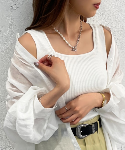 apres jour mignon(アプレジュールミニョン)の「ニットスクエアネックタンク【ZOZOTOWN限定アイテム】(タンクトップ・レディース・ブルー系その他/ピンク/ホワイト/ブラック・X-LARGE/フリー)」の2枚目の写真