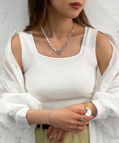 apres jour mignon(アプレジュールミニョン)の「ニットスクエアネックタンク【ZOZOTOWN限定アイテム】(タンクトップ・レディース・ブルー系その他/ピンク/ホワイト/ブラック・X-LARGE/フリー)」の7枚目の写真